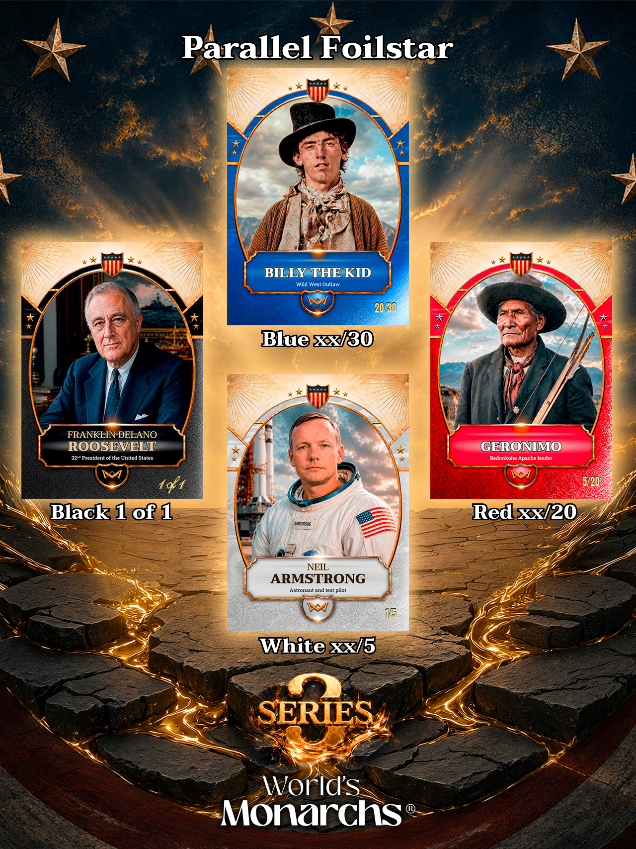 Foilstar karty World's Monarchs: Series 3 - 250 Years of American history